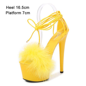 Fur Cross straps High Heels Stiletto Model IslandGirl Catwalk Shoe