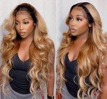 Load image into Gallery viewer, Peruvian Honey Blonde Ombre Human Hair Body Wave Transparent Lace Frontal Wig
