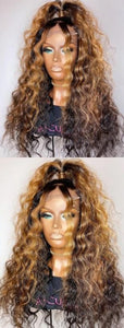 Highlight Blonde Curly Brown Brazilian Lace Front Wig