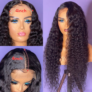 Brazilian Water Curly Deep Wave Transparent Lace Frontal Human Hair Wig