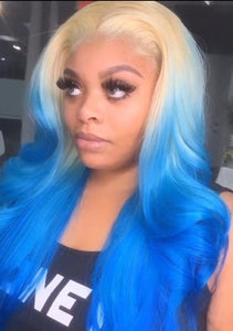 Blue Blonde Ombre Lace Front Body Wave Wig Brazilian Remy Human Hair Wig