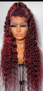 Brazilian Dark Red Curly Human Hair Wig