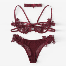 Load image into Gallery viewer, Burgundy Embroidery 2 Pcs Transparent Bra Set
