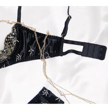 Load image into Gallery viewer, Velvet Gold Embroidery Thong Bra Lingerie Set
