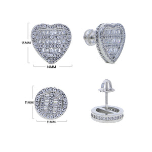 Iced Out Bling Cubic Zircoina Round Heart Shaped Earrings