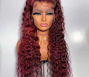 Brazilian Dark Red Curly Human Hair Wig