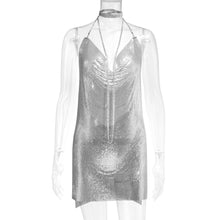 Load image into Gallery viewer, IslandGirl Shiny Intentions Backless Sequin Metal Chain Rhinestone Mini Dress
