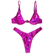 Load image into Gallery viewer, Brazilian Holographic Shiny Metallic Swimsuit Push Up Triangle
