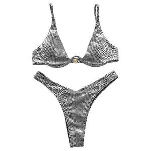 Brazilian Holographic Shiny Metallic Swimsuit Push Up Triangle