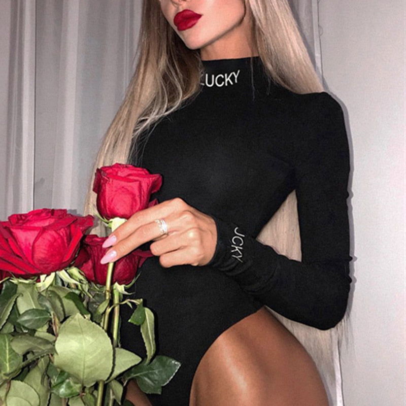 Lucky Letter Skinny Turtleneck Bodysuit