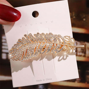 Fashion Crystal Leaf Feather Elegant Barrettes Hair Clip Hairgrips Hair Pin Accessories Rhinestone