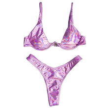 Load image into Gallery viewer, Brazilian Holographic Shiny Metallic Swimsuit Push Up Triangle
