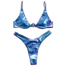 Load image into Gallery viewer, Brazilian Holographic Shiny Metallic Swimsuit Push Up Triangle
