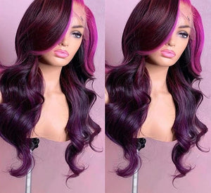 Virgin Peruvian Pink, Purple or Natural Colored Body Wave Transparent Lace Front Human Hair Wigs