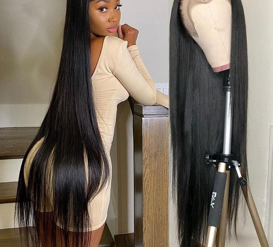 30 Inch Straight Transparent Lace Frontal Human Hair Bone Straight Wig