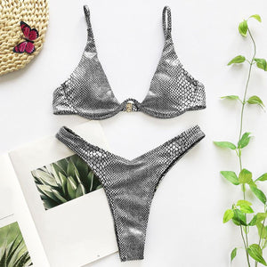 Brazilian Holographic Shiny Metallic Swimsuit Push Up Triangle