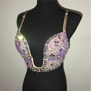 Luxury Sparkle Rhinestone Deep V Neck Sexy Push Up