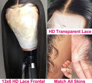 30 Inch Straight Transparent Lace Frontal Human Hair Bone Straight Wig