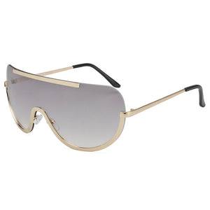 Gold Retro Sunglasses Oversize Shield Metal Half Frame Eyeglasses