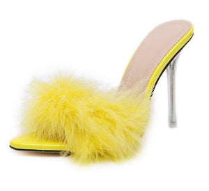 Furry Fashion Party Shoes Crystal High Heel Transparent Pumps