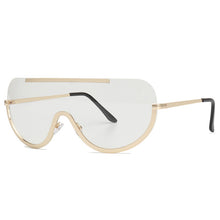 Load image into Gallery viewer, Gold Retro Sunglasses Oversize Shield Metal Half Frame Eyeglasses
