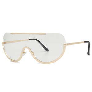 Gold Retro Sunglasses Oversize Shield Metal Half Frame Eyeglasses