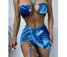 Load image into Gallery viewer, Blue Water Wave Skirt Swimsuit Set
