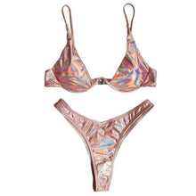 Load image into Gallery viewer, Brazilian Holographic Shiny Metallic Swimsuit Push Up Triangle
