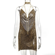 Load image into Gallery viewer, IslandGirl Shiny Intentions Backless Sequin Metal Chain Rhinestone Mini Dress
