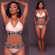 Load image into Gallery viewer, Love Print Bikini Cross Bandage Bikini Bathing Suit
