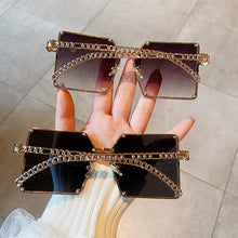 Load image into Gallery viewer, New Fashion Oversize Gradient Sunglasses For Women Chain Frame Rivet Square Elegant Shades
