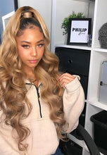 Load image into Gallery viewer, Peruvian Honey Blonde Ombre Human Hair Body Wave Transparent Lace Frontal Wig
