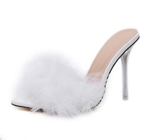 Furry Fashion Party Shoes Crystal High Heel Transparent Pumps