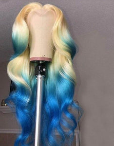 Blue Blonde Ombre Lace Front Body Wave Wig Brazilian Remy Human Hair Wig