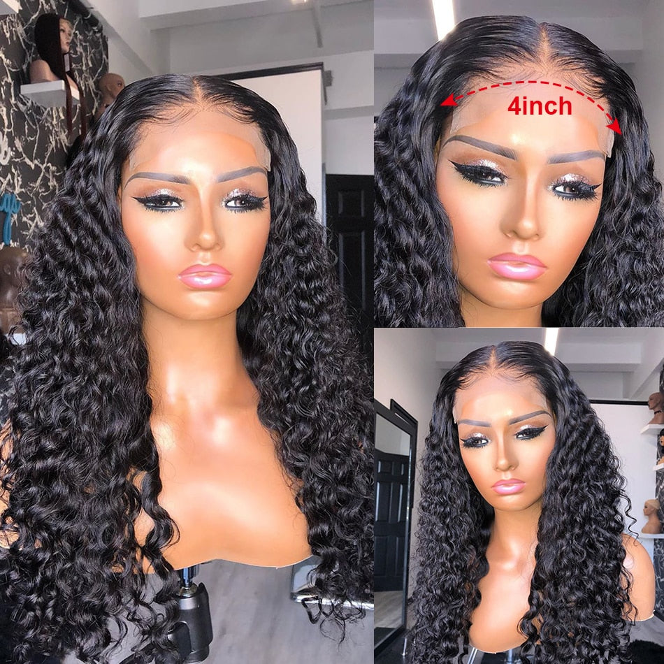 Transparent Kinky Curly Lace Front Deep Wave Brazilian Human Hair Wig