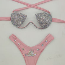 Load image into Gallery viewer, Glitter Bra Rhinestone Bikini Set
