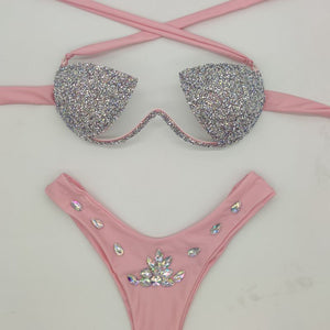 Glitter Bra Rhinestone Bikini Set