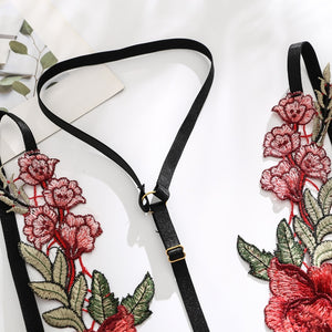 Floral Rose Embroidery Bra Set