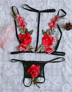 Floral Rose Embroidery Bra Set