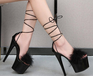 Fur Cross straps High Heels Stiletto Model IslandGirl Catwalk Shoe