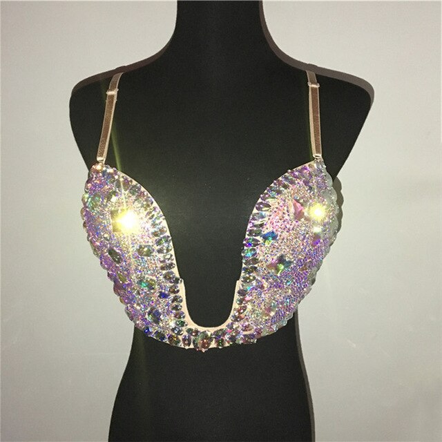 Luxury Sparkle Rhinestone Deep V Neck Sexy Push Up