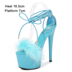 Fur Cross straps High Heels Stiletto Model IslandGirl Catwalk Shoe