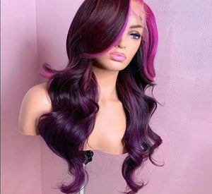 Virgin Peruvian Pink, Purple or Natural Colored Body Wave Transparent Lace Front Human Hair Wigs