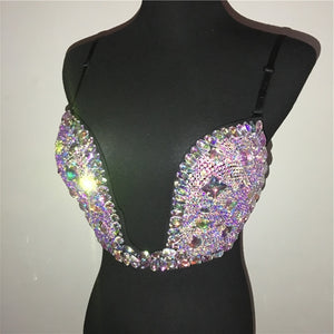 Luxury Sparkle Rhinestone Deep V Neck Sexy Push Up