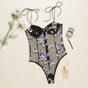 See Through Floral Embroidery IslandGirl Suit