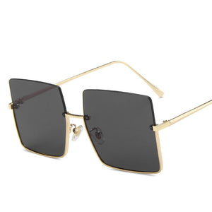 Metal Semi-rimless Sunglasses Retro Oversized Square Sun Glasses Fashion Half Metal Frame Streetwear Eyewear