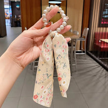 Load image into Gallery viewer, Pearl Bow Hair Scrunchies Women Floral Rope Rubber Bands Ponytail Holder Girls Wedding Hair Accessories
