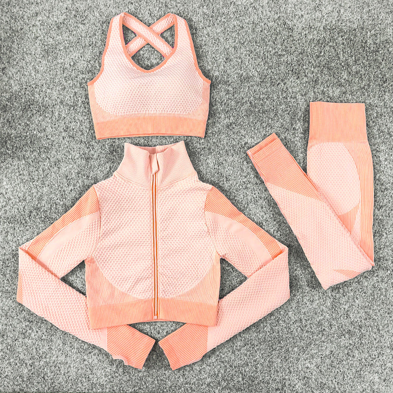 Seamless Knitting Yoga Suit Sexy Hip Lifting Fitness Three Piece Suit