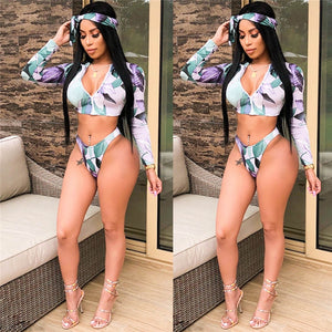 Flower Longsleeve 2 Piece Bikini Set