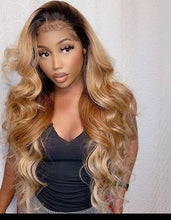 Load image into Gallery viewer, Peruvian Honey Blonde Ombre Human Hair Body Wave Transparent Lace Frontal Wig
